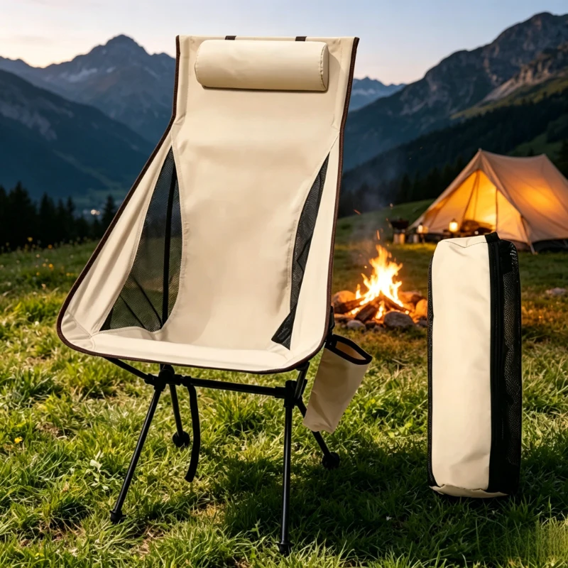 Outdoor folding chair with headrest, beige high back style, solid aluminum frame for hiking, fishing and casual outdoor leisure
Outdoor folding chair with headrest, beige high back style, solid aluminum frame for hiking, fishing and casual outdoor leisure