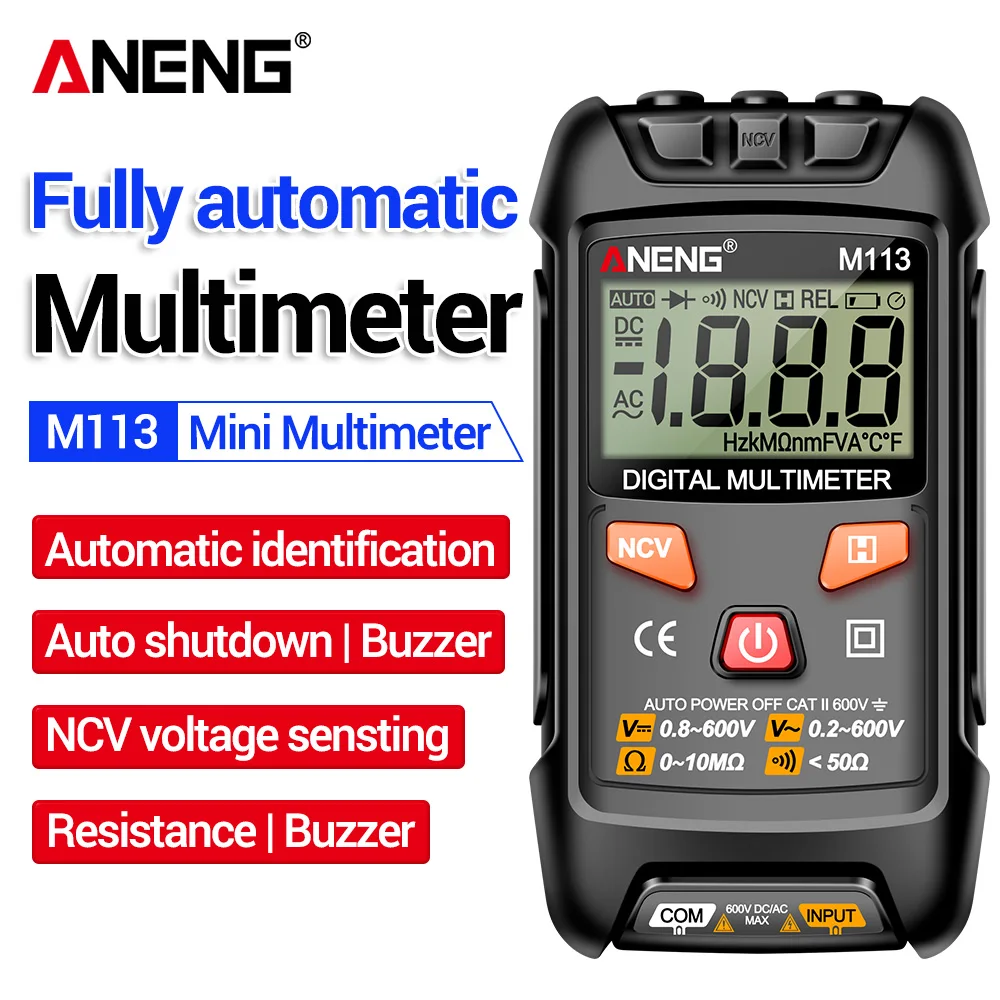 NCV Induction Multimeter AC/DC Voltage Meter Tester ANENG M113 Mini Inteligent AUTO Identify Electrician/Household DIY Tools
NCV Induction Multimeter AC/DC Voltage Meter Tester ANENG M113 Mini Inteligent AUTO Identify Electrician/Household DIY Tools