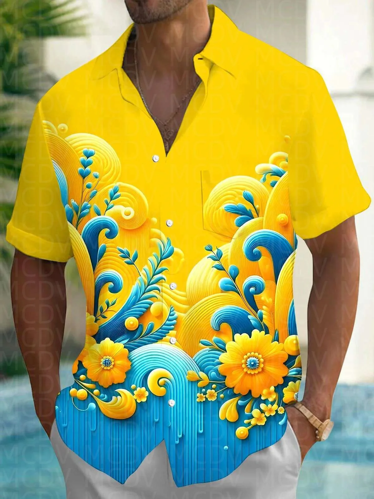 Yellow Flower Pattern Men's Hawaiian Shirt Stretch Easy Care Camp Shirt Big Tall
Yellow Flower Pattern Men's Hawaiian Shirt Stretch Easy Care Camp Shirt Big Tall