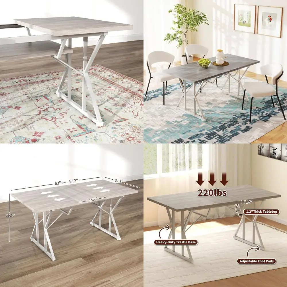 Expandable Gray Metal Trestle Dining Table for 4-6, RecKitchen Desk, Heavy Duty Base
Expandable Gray Metal Trestle Dining Table for 4-6, RecKitchen Desk, Heavy Duty Base