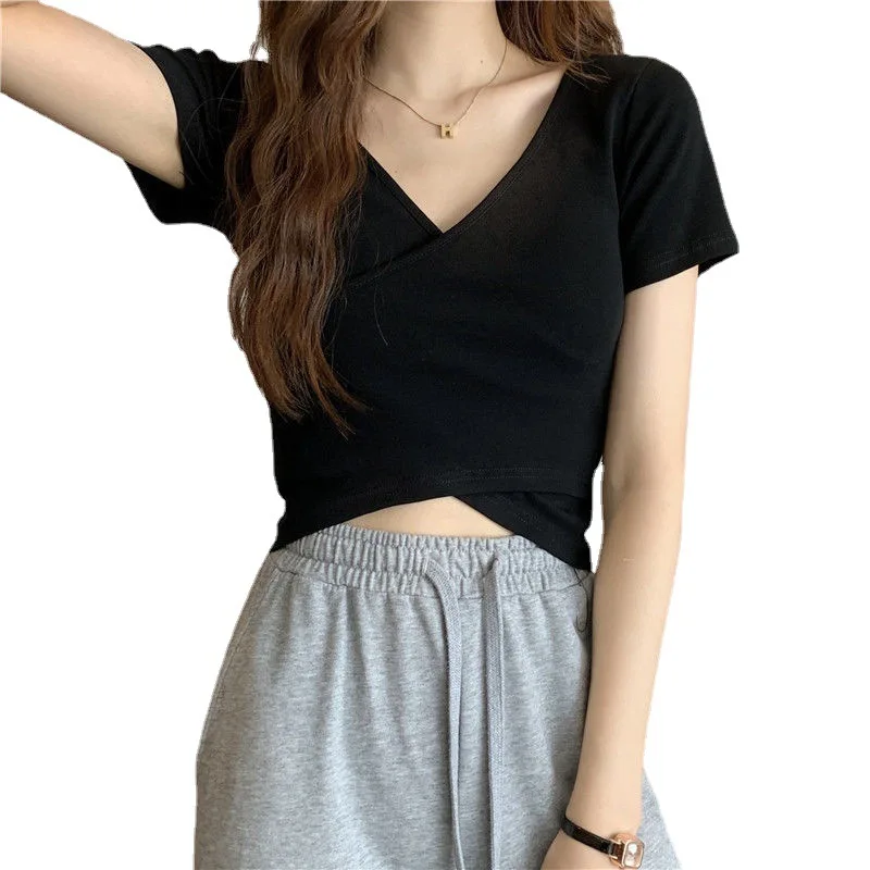 Cute Summer Cross T-shirt Women V-neck Solid Slim Skinny Tee Shirt Femme Korean Fashion Cropped Tshirt Woman Free Shipping Tops
Cute Summer Cross T-shirt Women V-neck Solid Slim Skinny Tee Shirt Femme Korean Fashion Cropped Tshirt Woman Free Shipping Tops