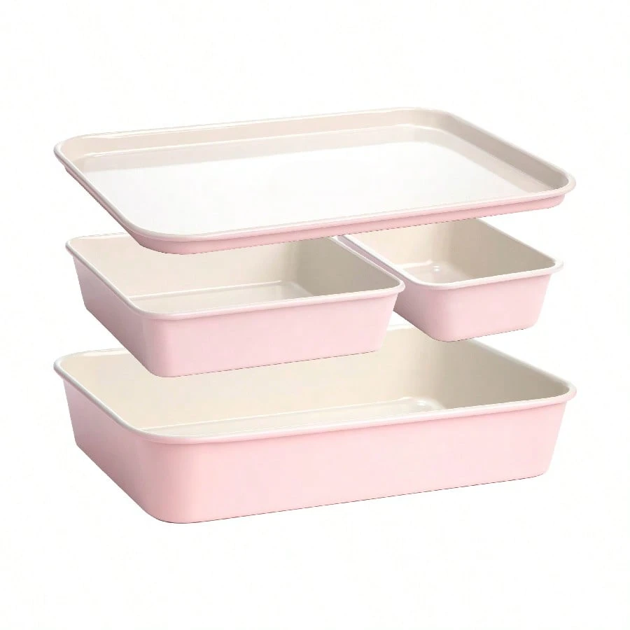 4-Piece Pink Nonstick Baking Set, Cookie Sheet, Roaster Pan, Loaf and Cake Pan for Easy Cleanup, Oven Safe Nesting Bakeware
4-Piece Pink Nonstick Baking Set, Cookie Sheet, Roaster Pan, Loaf and Cake Pan for Easy Cleanup, Oven Safe Nesting Bakeware