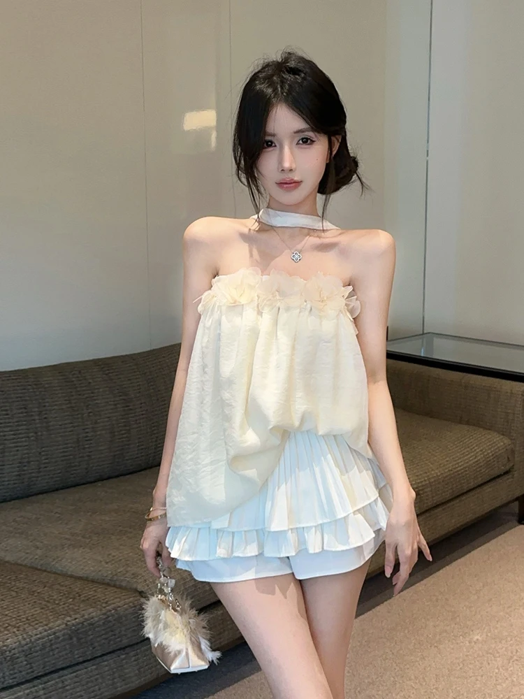Sweet Style Shoulder Bared Sleeveless 3D Flower Draped Loose Strapless Top And Skirt Set Women's Fashion Summer Outfit
Sweet Style Shoulder Bared Sleeveless 3D Flower Draped Loose Strapless Top And Skirt Set Women's Fashion Summer Outfit