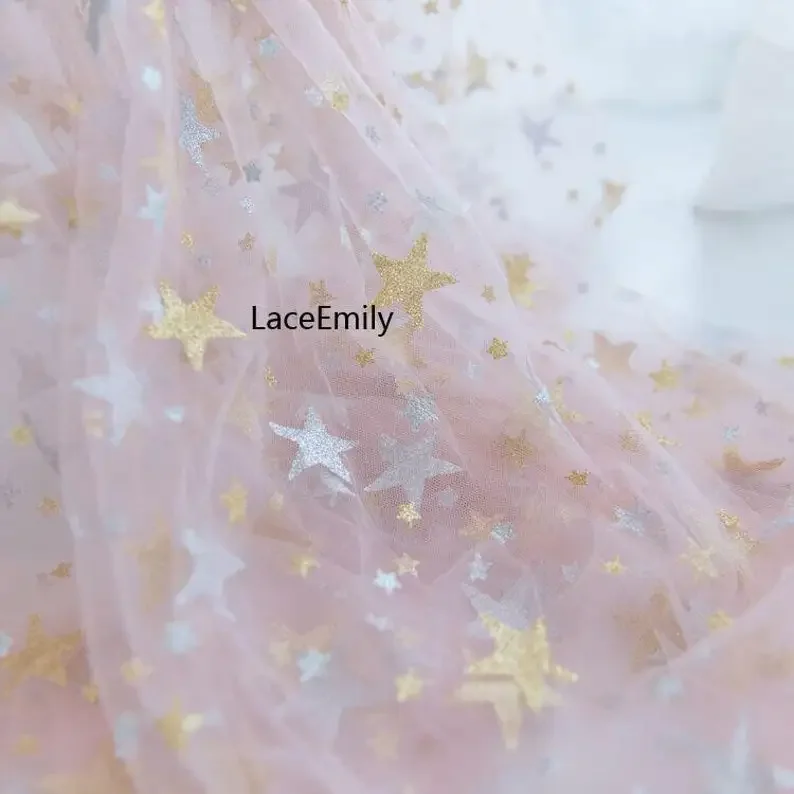 5 Colors Glitter gold silver star Lace Fabric star Tulle lace for Wedding Gown, Bridal Dress, Summer Dress, Baby Dress 
5 Colors Glitter gold silver star Lace Fabric star Tulle lace for Wedding Gown, Bridal Dress, Summer Dress, Baby Dress