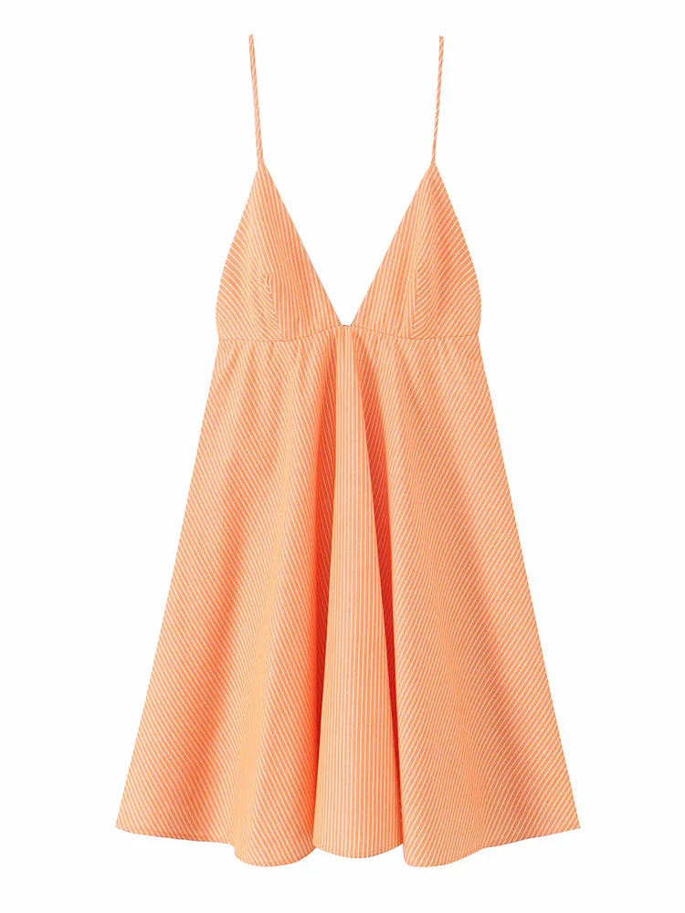 SIYANG Women Fashion Orange Striped Backless Zipper A-Line Mini Dress Vintage Thin Straps V-Neck Female Chic Lady Dresses
SIYANG Women Fashion Orange Striped Backless Zipper A-Line Mini Dress Vintage Thin Straps V-Neck Female Chic Lady Dresses