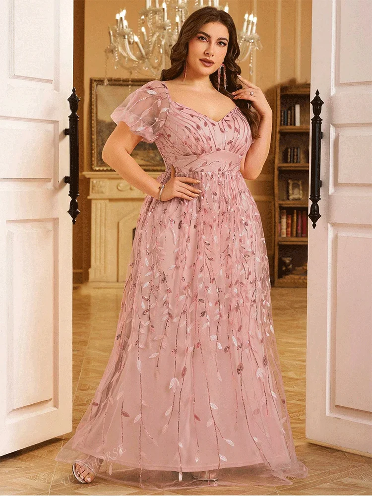 Plus Size Short Sleeve Pink Sequined Leaf Shiny Floor-Length Evening Dress 4xl 5xl Big Size Bridesmaid Evening Dress Women Prom
Plus Size Short Sleeve Pink Sequined Leaf Shiny Floor-Length Evening Dress 4xl 5xl Big Size Bridesmaid Evening Dress Women Prom