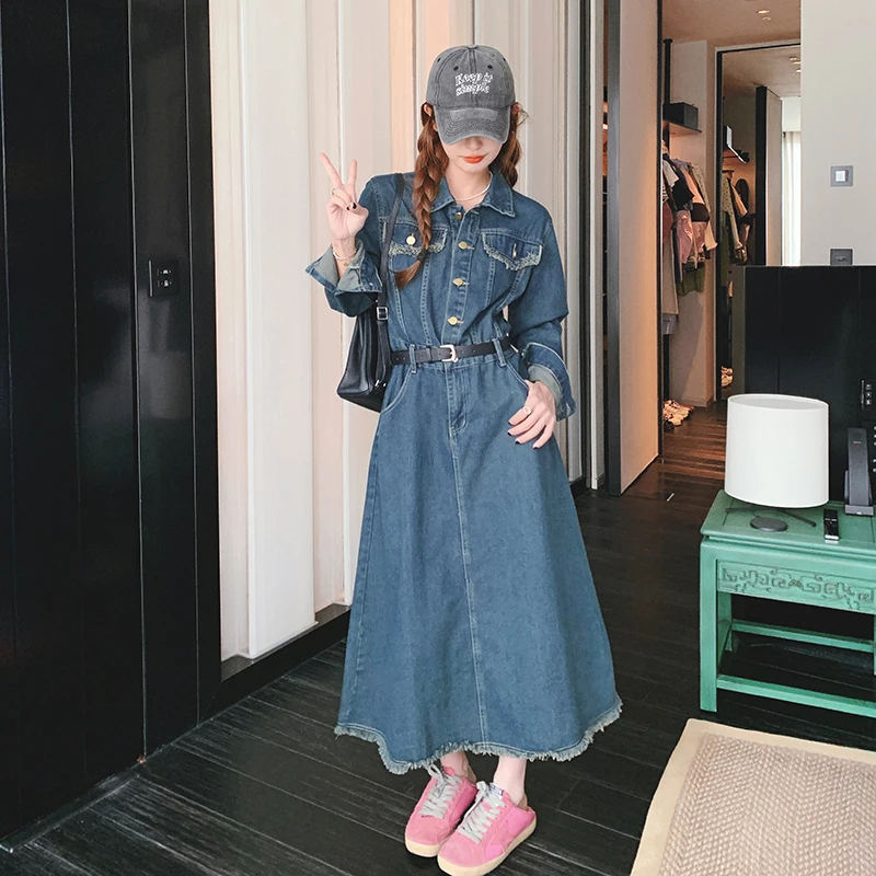 Tassels Denim Dress for Women 2023 Vintage Elegant Long Sleeve Lapel Slim Fit Casual Belt A-line Shirt Maxi Dresses Female 1003
Tassels Denim Dress for Women 2023 Vintage Elegant Long Sleeve Lapel Slim Fit Casual Belt A-line Shirt Maxi Dresses Female 1003