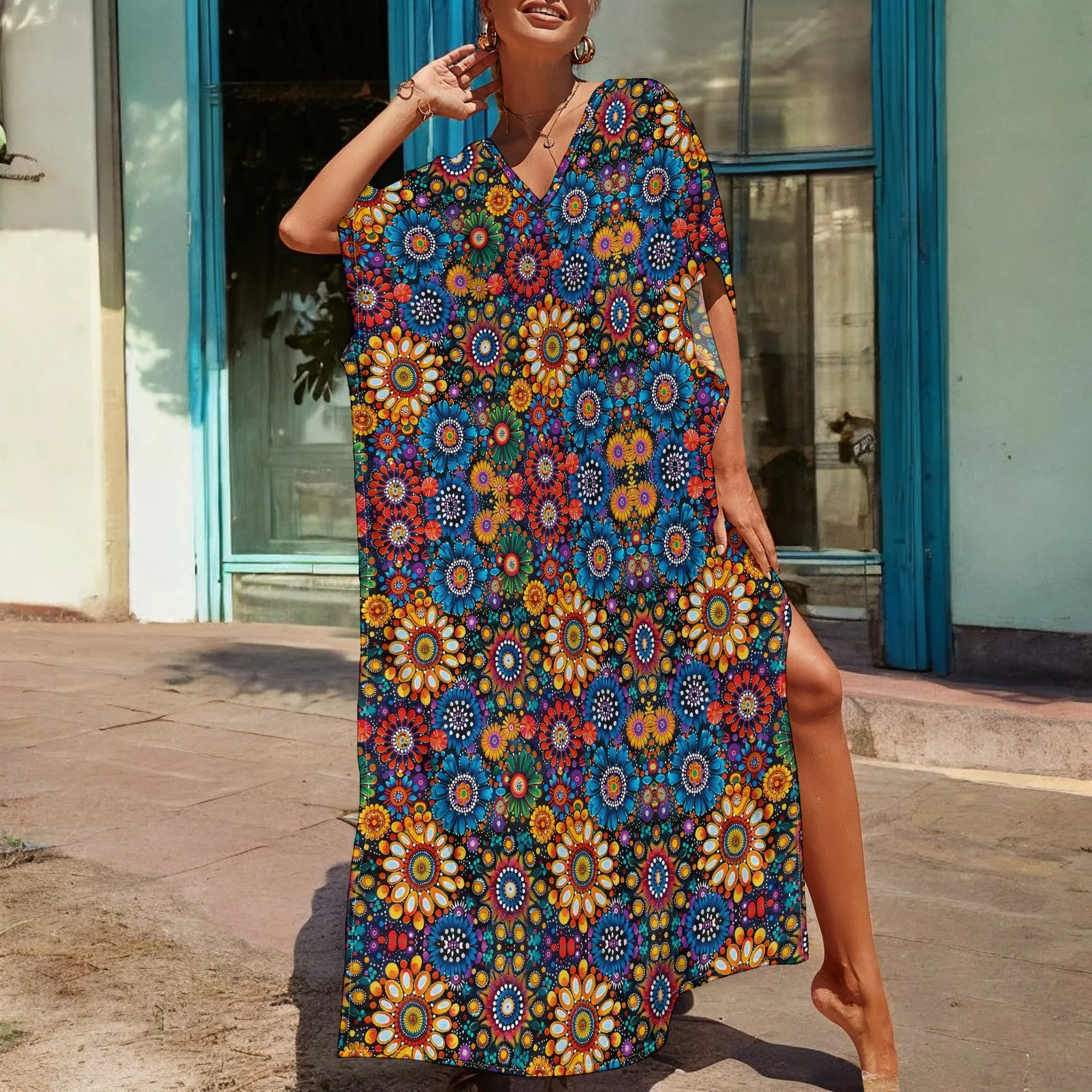 Boho Geometric Graphics Maxi Dress Short Sleeve V Neck Casual Loose Long Beach Split Dresses
Boho Geometric Graphics Maxi Dress Short Sleeve V Neck Casual Loose Long Beach Split Dresses
