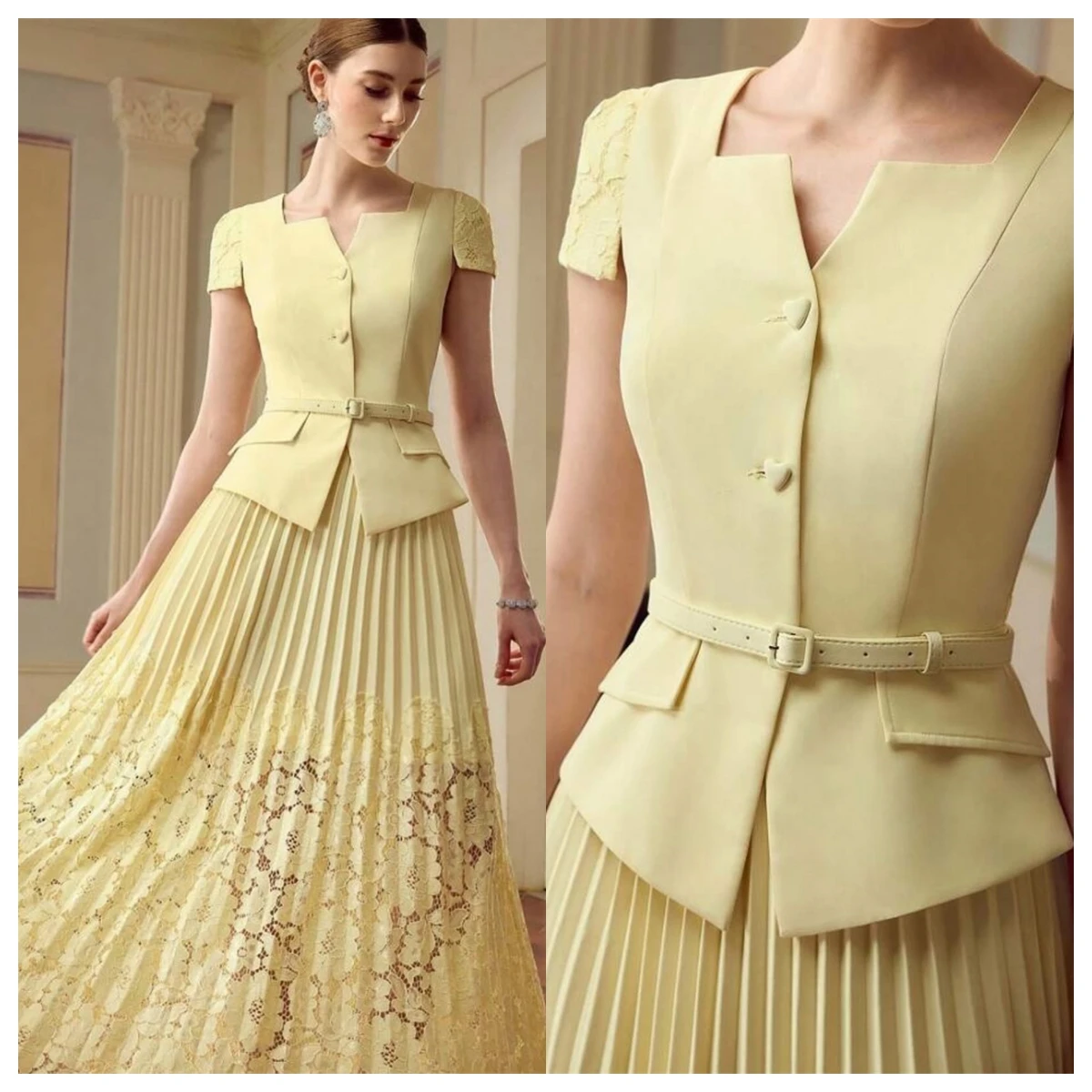 Customized Elegant Yellow Jersey Evening Dress Square Collar Short Sleeves Homecoming Dress Bespoke Occasion Gowns Lace Belt
Customized Elegant Yellow Jersey Evening Dress Square Collar Short Sleeves Homecoming Dress Bespoke Occasion Gowns Lace Belt