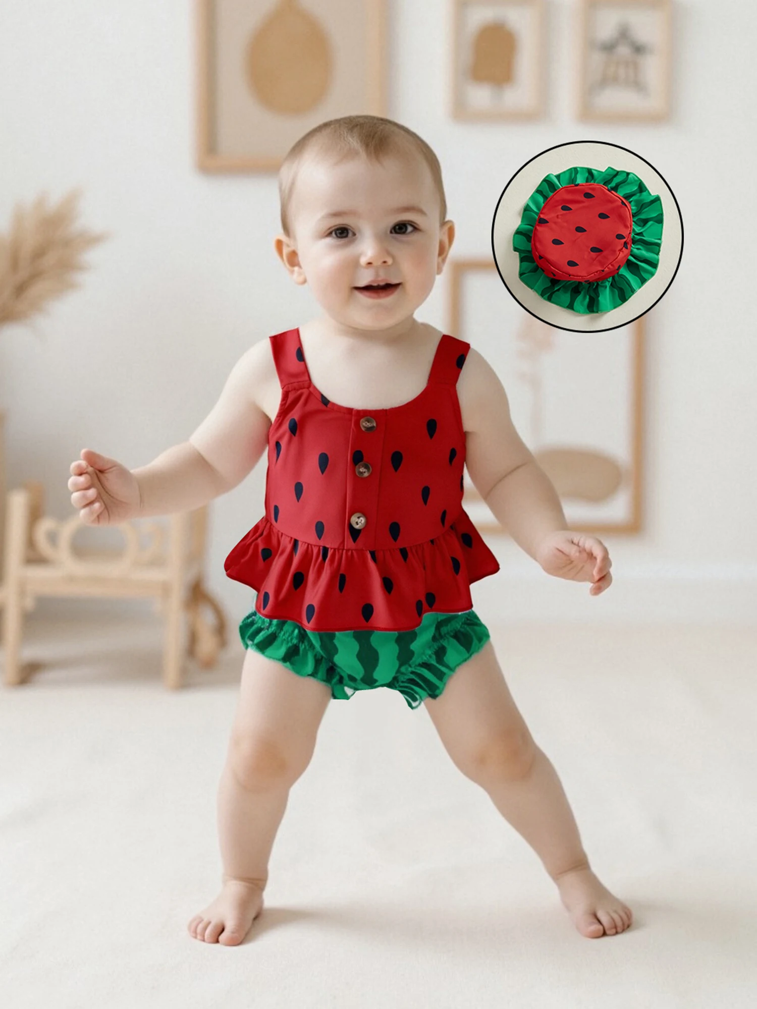 Girls 3 Piece Pineapple Outfits Sleeveless Button Cami Tops Ruffle Trim PP Shorts Hat Sets - Summer Fun Fashion
Girls 3 Piece Pineapple Outfits Sleeveless Button Cami Tops Ruffle Trim PP Shorts Hat Sets - Summer Fun Fashion