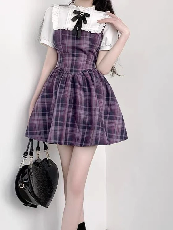 College Style Plaid Dress Women's Summer New Slimming Waist Bubble Sleeve Short Skirt Sexy Chic Polyester Fiber A-Line S...
College Style Plaid Dress Women's Summer New Slimming Waist Bubble Sleeve Short Skirt Sexy Chic Polyester Fiber A-Line S...