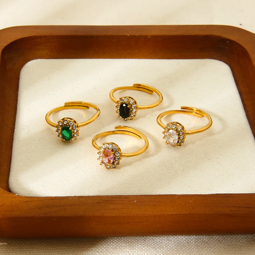 Dainty Stainless Steel Colorful Cubic Zircon Stone Open Ring for Women 18k Gold Plated Rings Waterproof Party Gift
Dainty Stainless Steel Colorful Cubic Zircon Stone Open Ring for Women 18k Gold Plated Rings Waterproof Party Gift