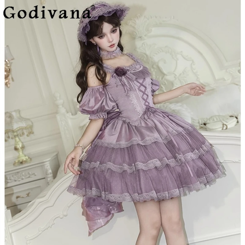 Elegant Lolita Temperament Square Neck Ruffles Lace Purple Lace-up Suspender Top Girl Slim Versatile Fashion Age-reducing Tops
Elegant Lolita Temperament Square Neck Ruffles Lace Purple Lace-up Suspender Top Girl Slim Versatile Fashion Age-reducing Tops