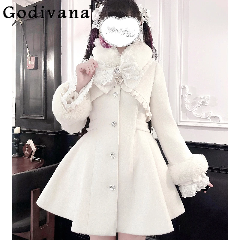 Осень-зима, милая длинная шерстяная куртка в стиле Лолиты, японская шахтная женская облегающая элегантная куртка с воротником из искусственного меха
Осень-зима, милая длинная шерстяная куртка в стиле Лолиты, японская шахтная женская облегающая элегантная куртка с воротником из искусственного меха
