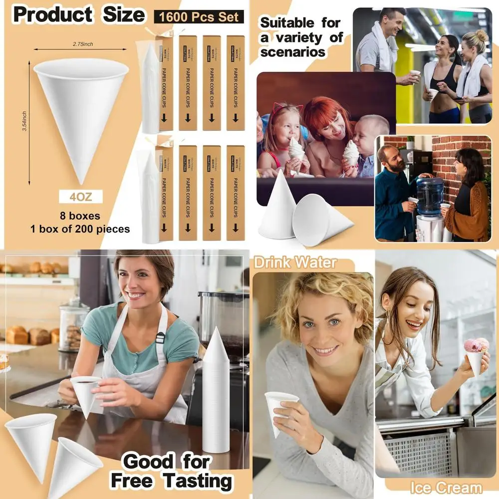 1600 упаковок из утолщенных бумажных конусов емкостью 4 унции для снежных конусов, булочек и водяных охладителей — белые
1600 упаковок из утолщенных бумажных конусов емкостью 4 унции для снежных конусов, булочек и водяных охладителей — белые