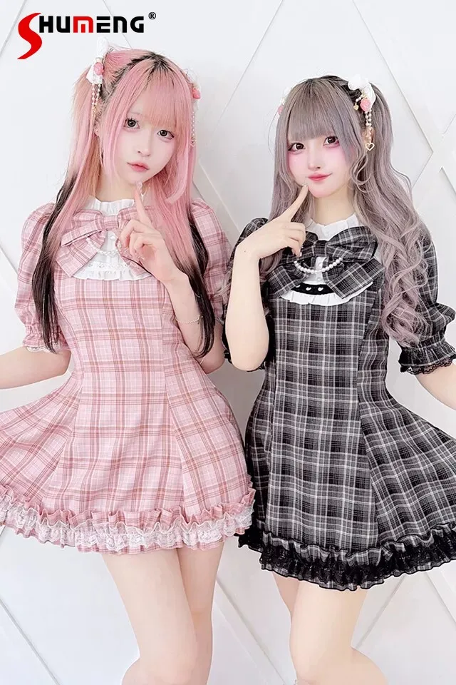 Japanese Mass-produced Sweet Soft Girl's Plaid Dresses Ruffled Collar Bow Bubble Sleeve High Waist Slim Lolita Short Dress Women
Japanese Mass-produced Sweet Soft Girl's Plaid Dresses Ruffled Collar Bow Bubble Sleeve High Waist Slim Lolita Short Dress Women