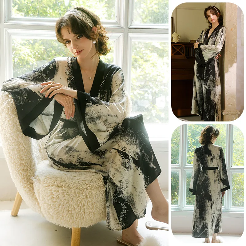 Tie Up Waist, Loose and Skin Friendly Home Sleepwear, Chinese Style Ink Printed Long and Sexy Women's Nightgown
Tie Up Waist, Loose and Skin Friendly Home Sleepwear, Chinese Style Ink Printed Long and Sexy Women's Nightgown