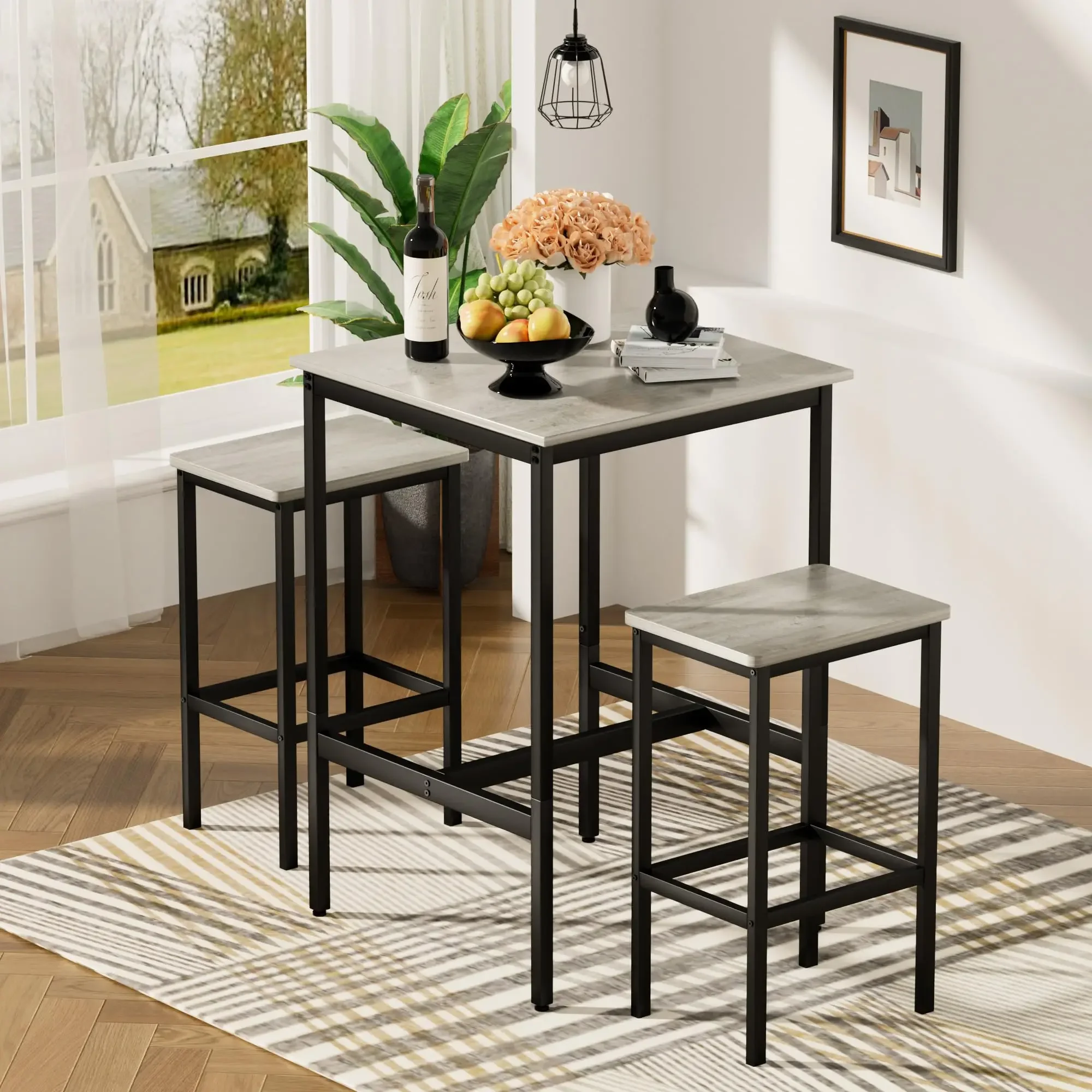 Square Bar Table Set With 2 Stools Industrial Style Metal Frame Gray For Small Space
Square Bar Table Set With 2 Stools Industrial Style Metal Frame Gray For Small Space