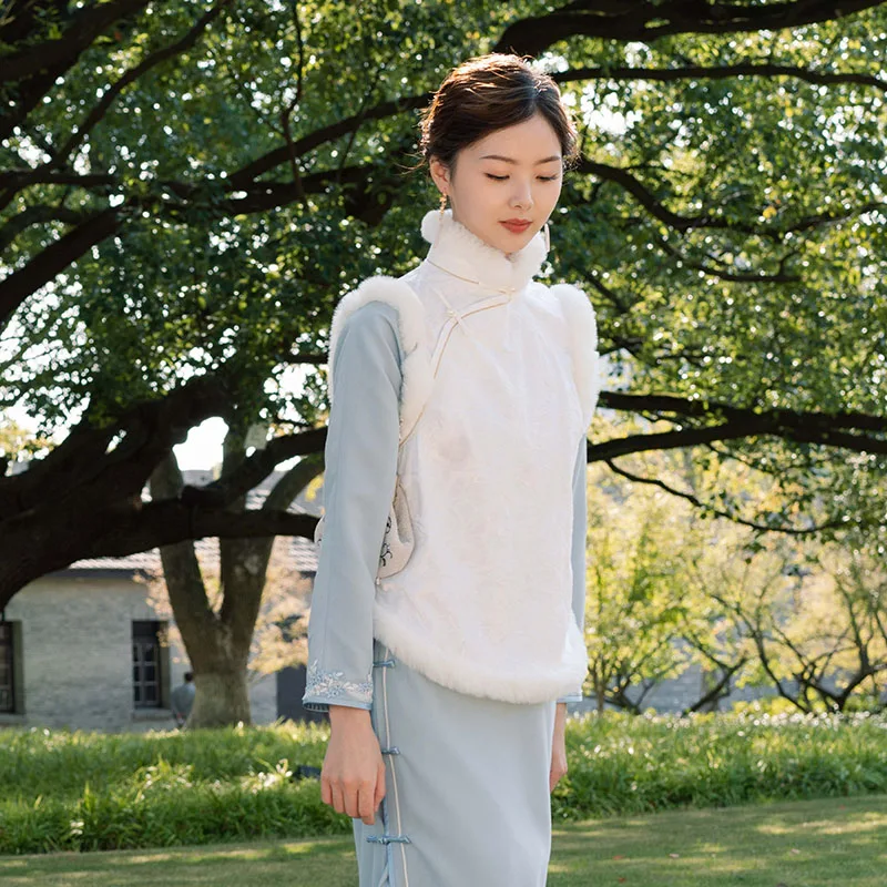 Autumn White Winter Vest Imitation Rabbit Fur Open Front Manin Collar Chinese Sle Retro Top Women's Faion
Autumn White Winter Vest Imitation Rabbit Fur Open Front Manin Collar Chinese Sle Retro Top Women's Faion