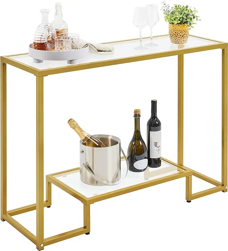 42 In Console Table, Tempered Glass Entryway Table with Storage Shelves, Sofa Table with Metal Frame, Living Room, Gold/Black
42 In Console Table, Tempered Glass Entryway Table with Storage Shelves, Sofa Table with Metal Frame, Living Room, Gold/Black