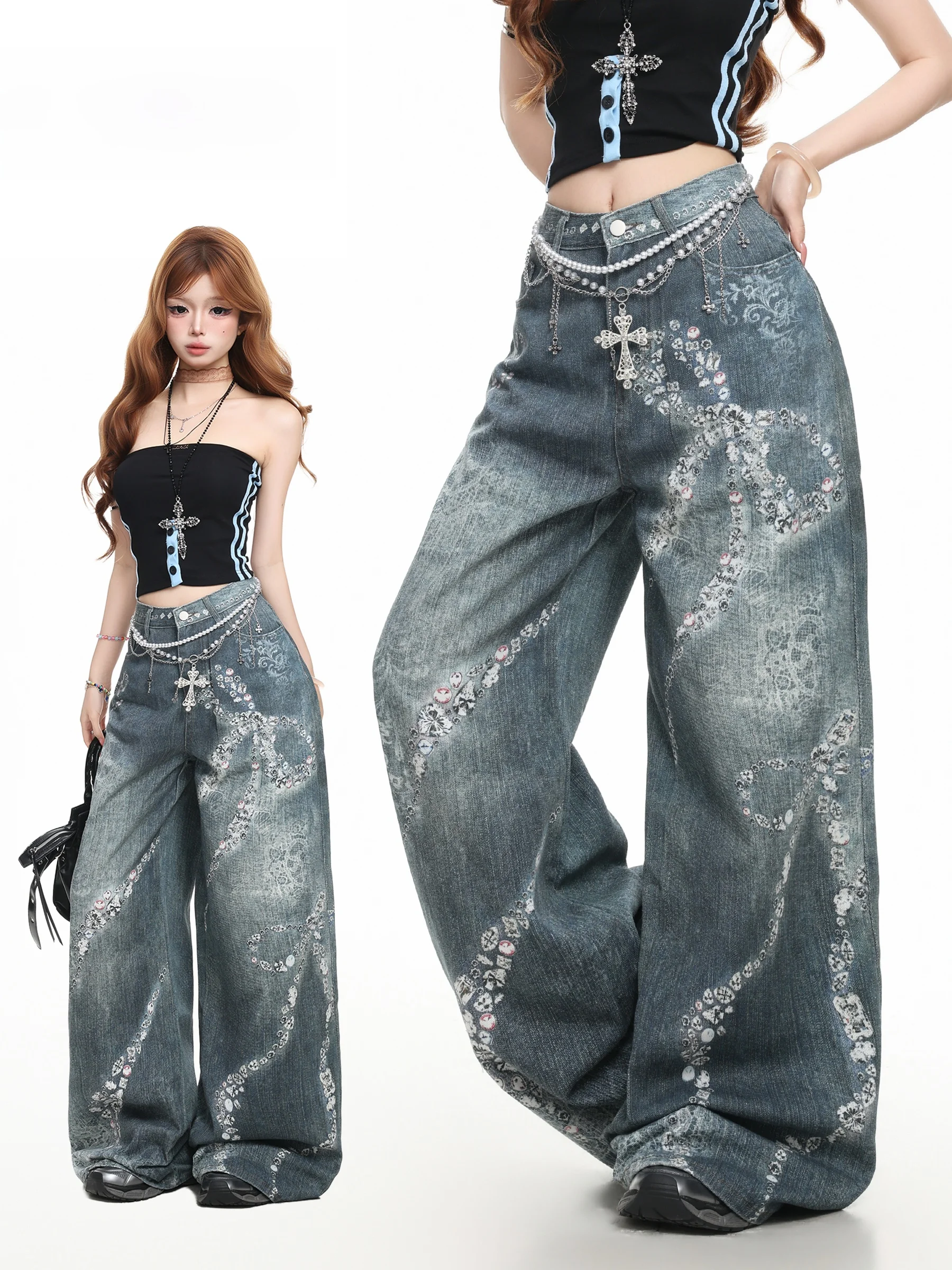 American Retro 3D Knot Print Loose Wide Leg Jeans Women's High Waist Straight Loose Jeans Summer Casual Denim Pants
American Retro 3D Knot Print Loose Wide Leg Jeans Women's High Waist Straight Loose Jeans Summer Casual Denim Pants