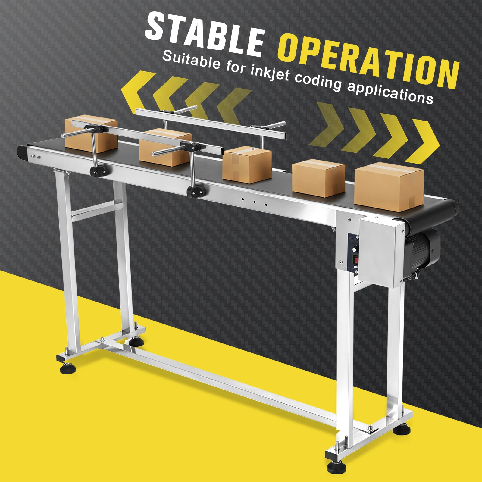 Ленточный конвейер 59x7.8 дюймов из нержавеющей стали с электроприводом, двойными защитными ограждениями и регулируемой скоростью для промышленной транспортировки
Ленточный конвейер 59x7.8 дюймов из нержавеющей стали с электроприводом, двойными защитными ограждениями и регулируемой скоростью для промышленной транспортировки