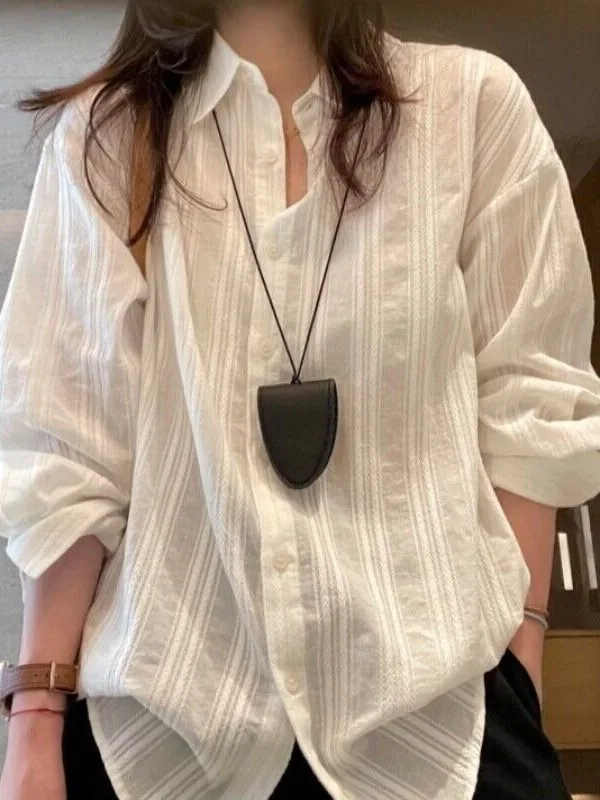 Loose Casual Striped Shirt Women's Lazy Style Long Sleeve Sun Protection Top Outerwear Korean Style Polyester Cotton Blend
Loose Casual Striped Shirt Women's Lazy Style Long Sleeve Sun Protection Top Outerwear Korean Style Polyester Cotton Blend