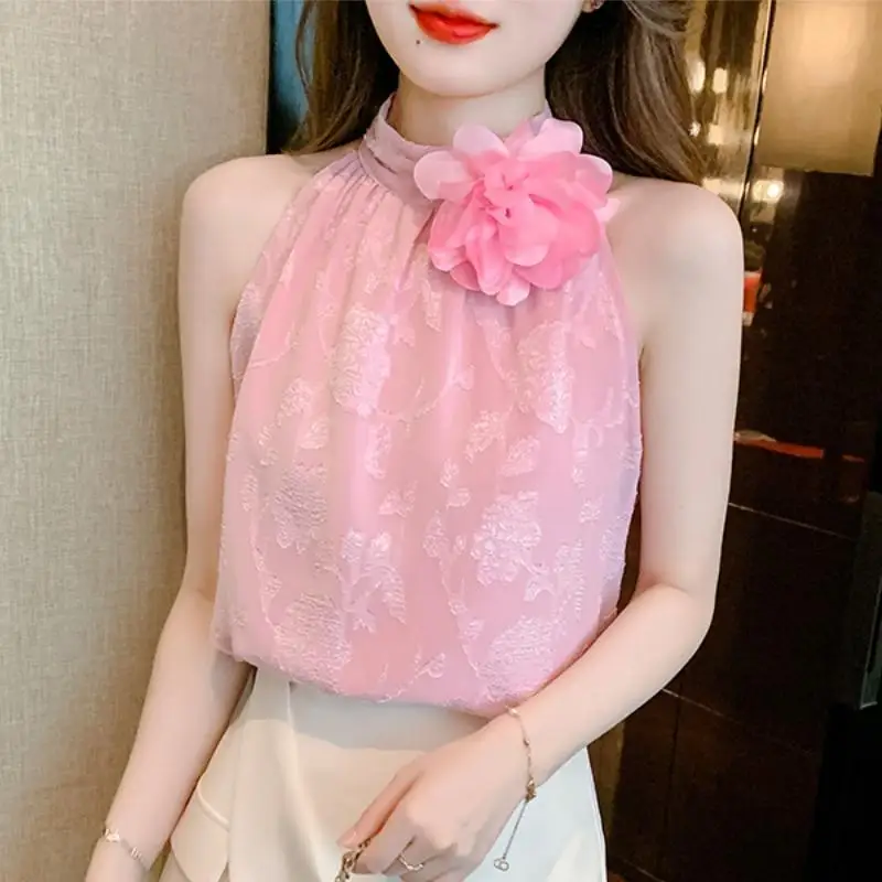 Small Fragrance Style Pure Three-dimensional Flower Halter Neck Chiffon Shirt Women in Summer New Suspender Vest Sleeveless Top
Small Fragrance Style Pure Three-dimensional Flower Halter Neck Chiffon Shirt Women in Summer New Suspender Vest Sleeveless Top