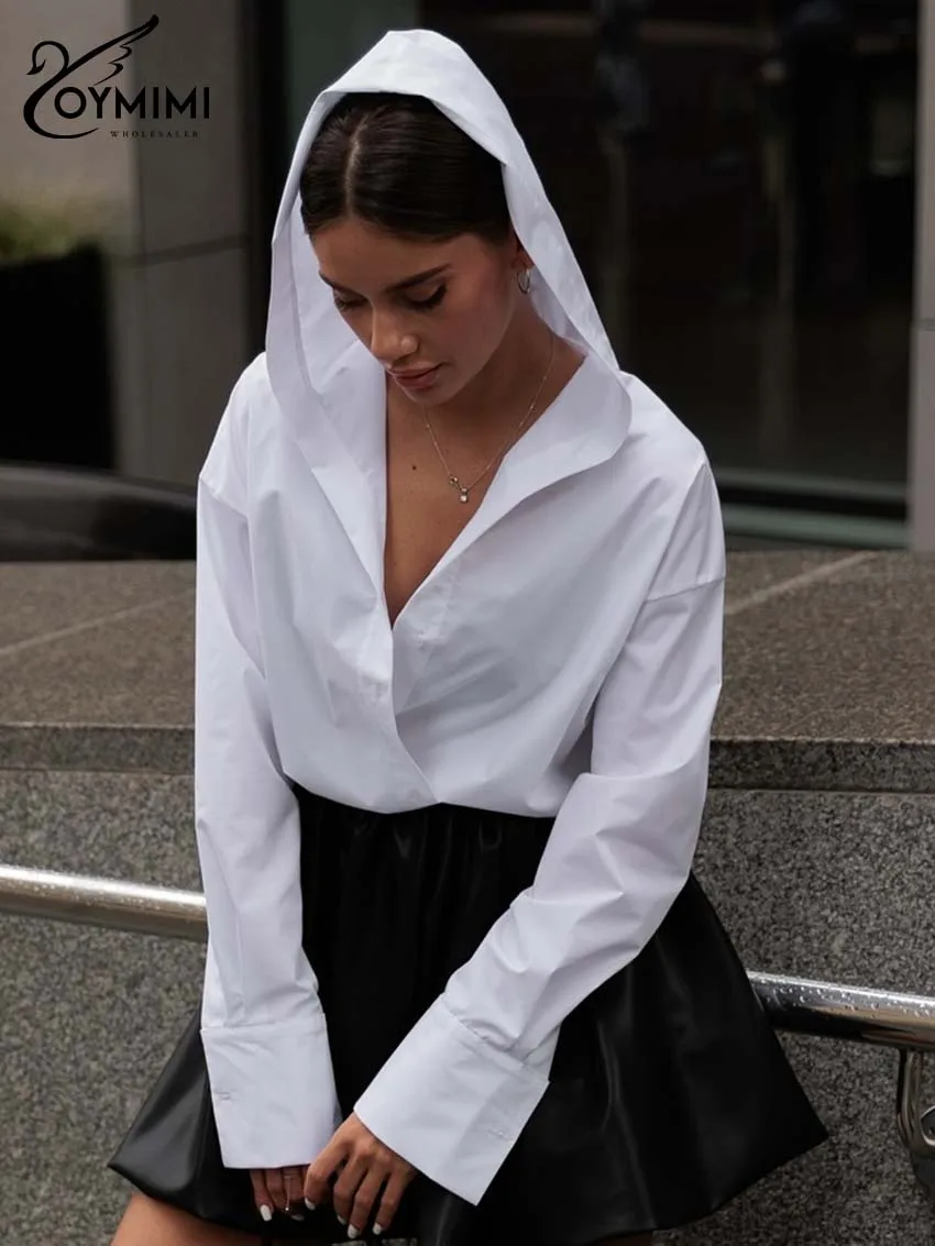 Oymimi Casual White Cotton Women's Shirt Fashion Hooded Collar Long Sleeve Shirts Elegant Single-Breasted Solid Blouses Female
Oymimi Casual White Cotton Women's Shirt Fashion Hooded Collar Long Sleeve Shirts Elegant Single-Breasted Solid Blouses Female