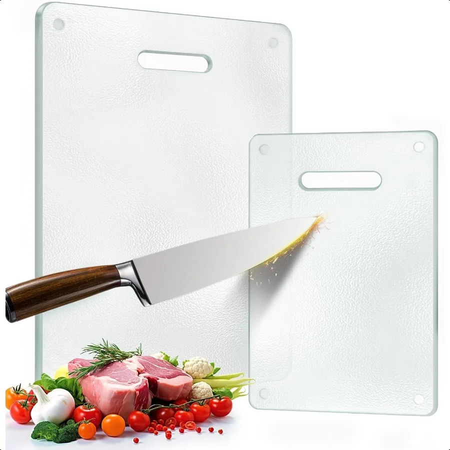 Tempered Glass Cutting Board for Kitchen 2PCS Clear Chopping Board with Handle 16x12 12x8 Scratch Resistant Heat Resistant Dish
Tempered Glass Cutting Board for Kitchen 2PCS Clear Chopping Board with Handle 16x12 12x8 Scratch Resistant Heat Resistant Dish