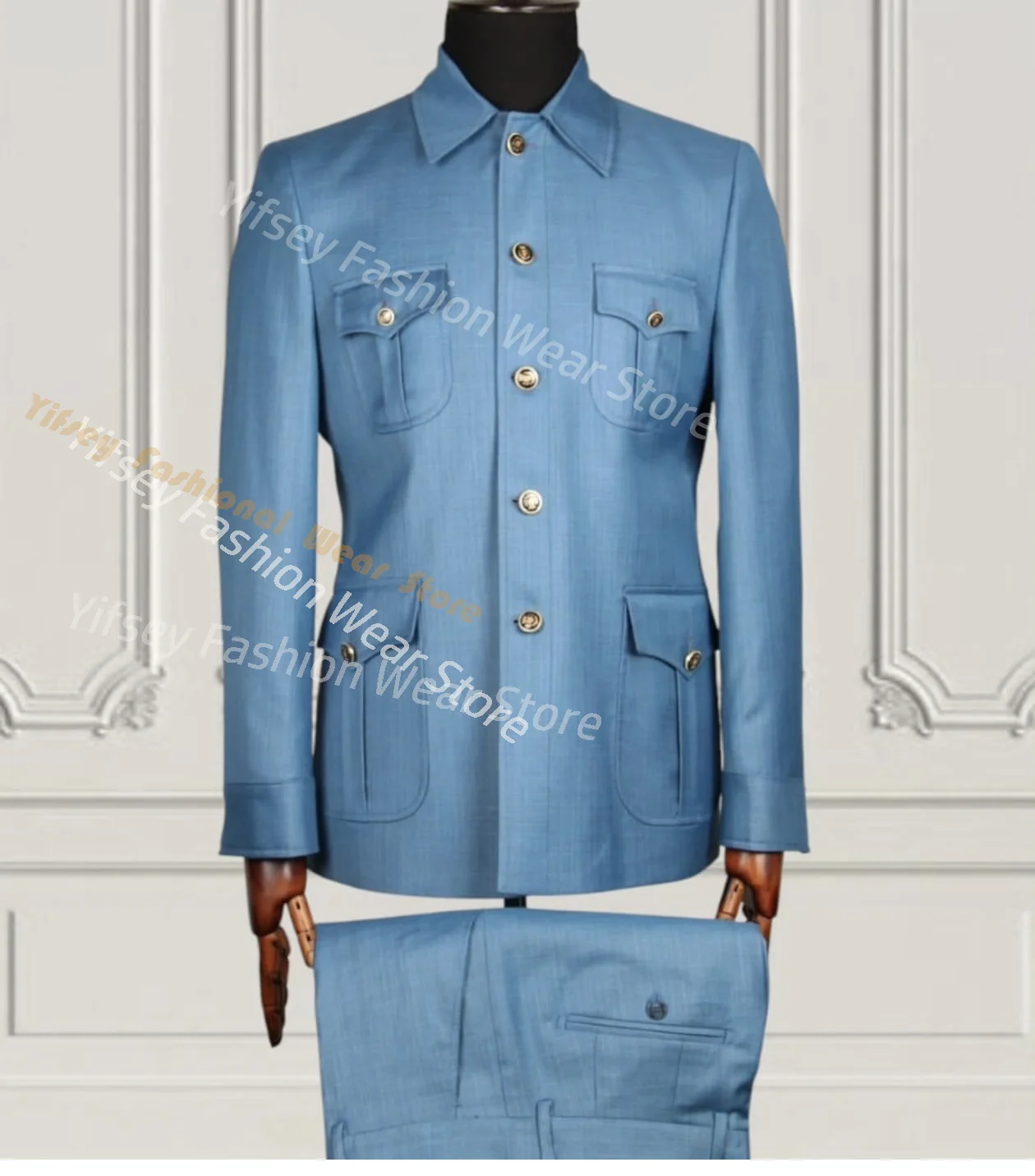 Blue Formal Men's Luxury Suit Blazer Trousers Wearing Big Pocket Wear Tailored Safari Style Jacket 2pc Set Coat Pants Party Wear
Blue Formal Men's Luxury Suit Blazer Trousers Wearing Big Pocket Wear Tailored Safari Style Jacket 2pc Set Coat Pants Party Wear