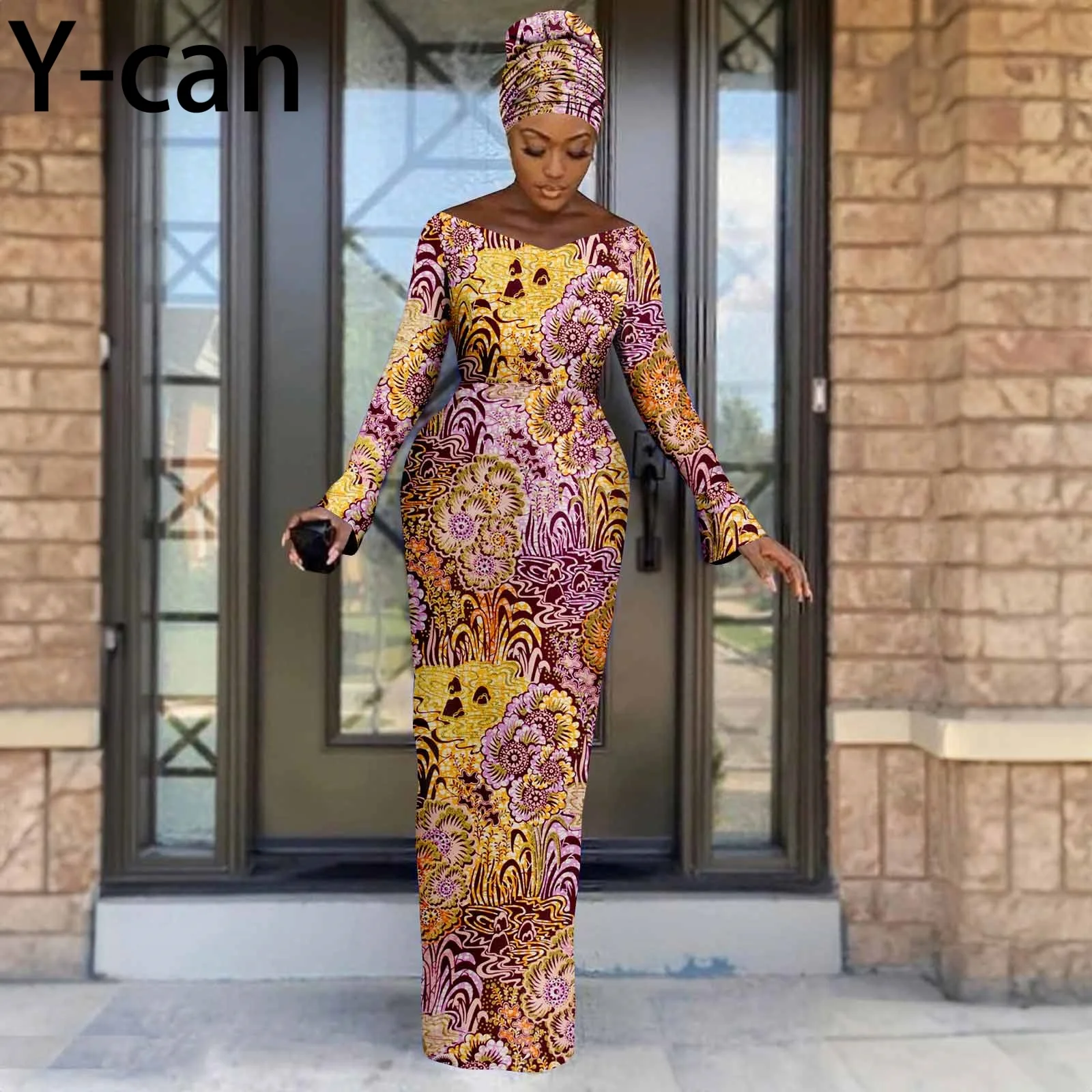 African Luxury Women's Elegant Dress New Sexy V-neck Long Dress Slim Ankara Print Party Evening Gown with Turban 2425067
African Luxury Women's Elegant Dress New Sexy V-neck Long Dress Slim Ankara Print Party Evening Gown with Turban 2425067