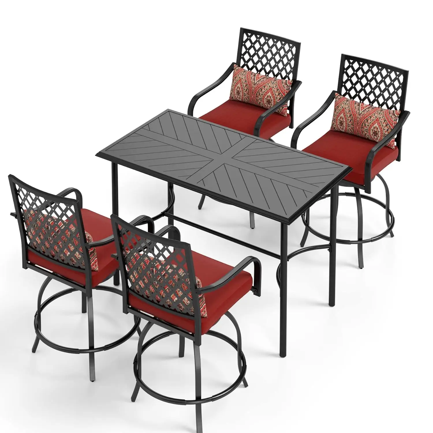 Counter Height Patio Bar Set 5pc Metal Table & 4 Stools with Red Cushion, Outdoor Furniture, Customized
Counter Height Patio Bar Set 5pc Metal Table & 4 Stools with Red Cushion, Outdoor Furniture, Customized