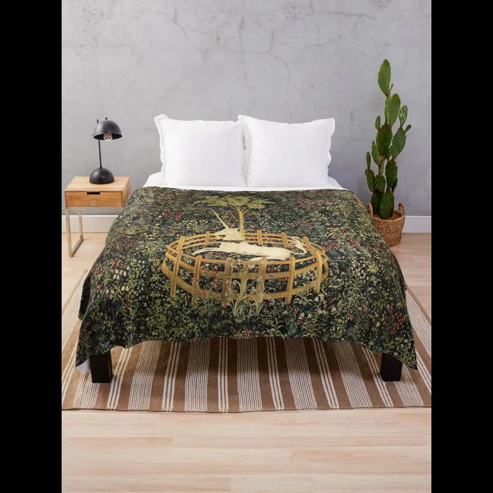 UNICORN IN CAPTIVITY AND GOTHIC FANTASY FLOWERS GREEN FLORAL MOTIFS Throw Blanket
UNICORN IN CAPTIVITY AND GOTHIC FANTASY FLOWERS GREEN FLORAL MOTIFS Throw Blanket