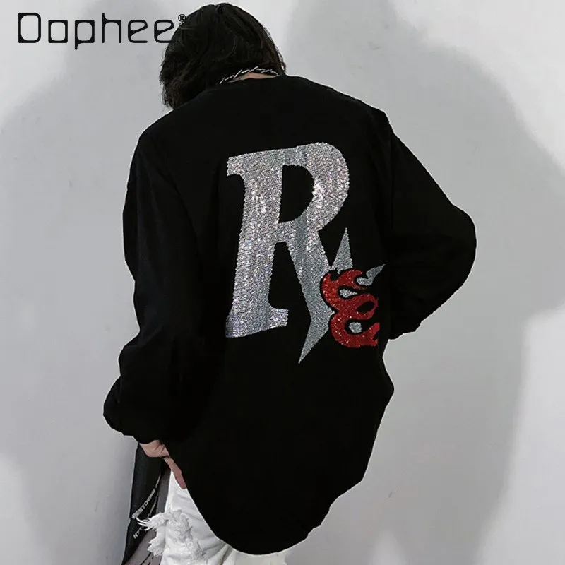 2026 Spring Autumn New Men's American Street Hip Hop Loose Casual Black White Rhinestone Round Neck Long Sleeve T-Shirt
2026 Spring Autumn New Men's American Street Hip Hop Loose Casual Black White Rhinestone Round Neck Long Sleeve T-Shirt