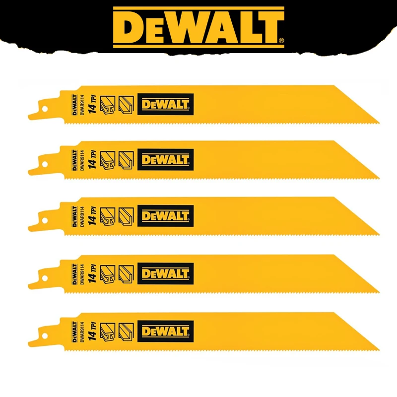 DEWALT DWAR9114 9IN 14 TPI Bi-Metal Reciprocating Saw Blade 5-Pieces Sturdy Durable Tools Accessories
DEWALT DWAR9114 9IN 14 TPI Bi-Metal Reciprocating Saw Blade 5-Pieces Sturdy Durable Tools Accessories