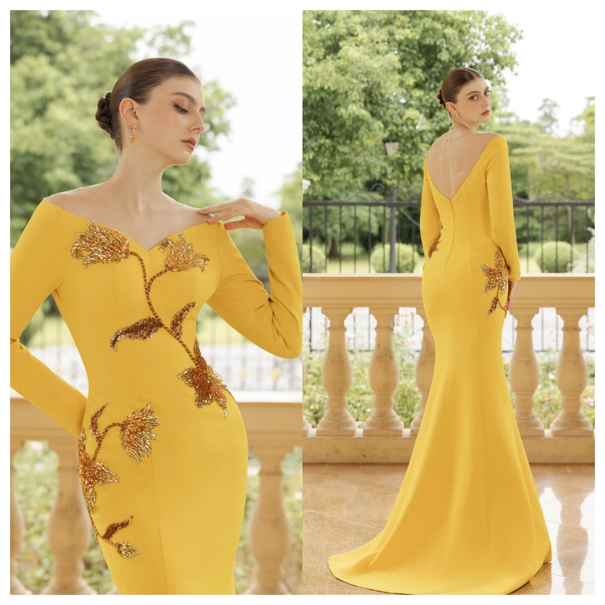 Customized Exquisite Golden Jersey Evening Dress Boat Neck Off the Shoulder Long Sleeves Bridal Party Bridal Party Appliques
Customized Exquisite Golden Jersey Evening Dress Boat Neck Off the Shoulder Long Sleeves Bridal Party Bridal Party Appliques