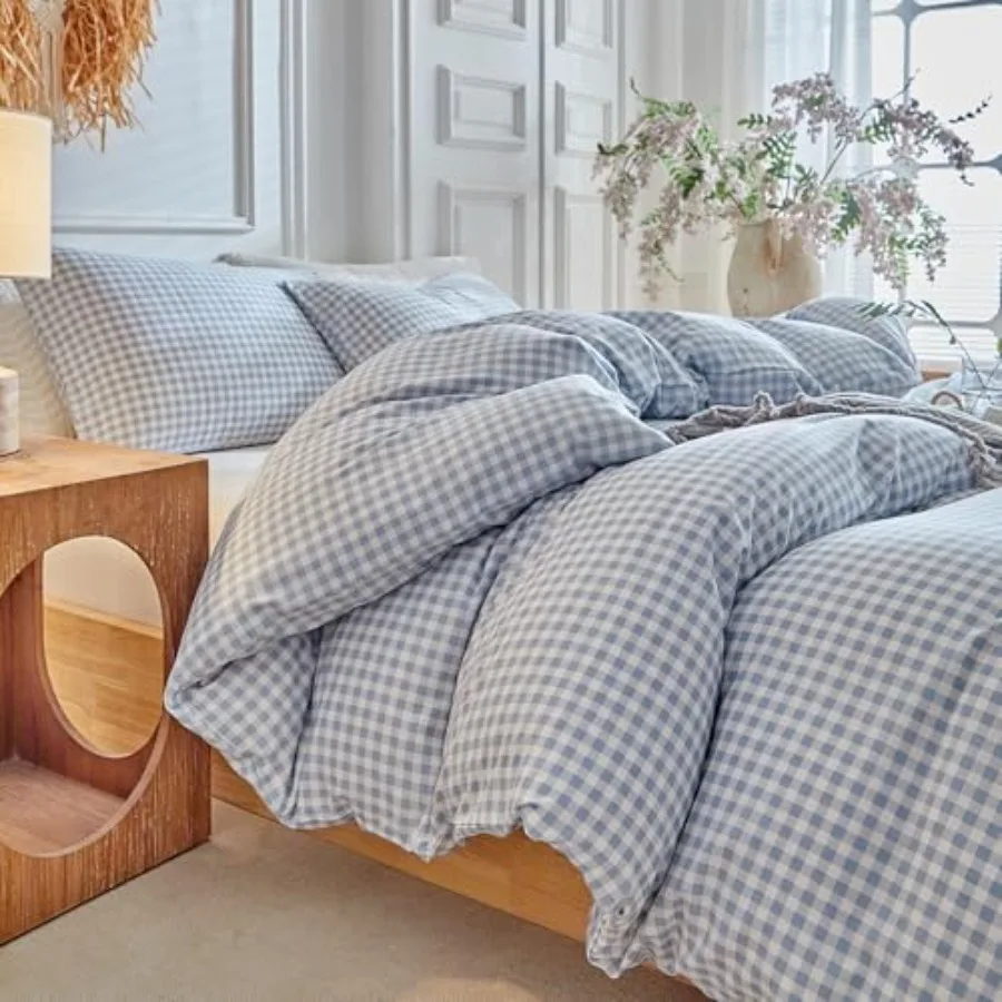 Grid Duvet Cover Set - Blue Plaid Checkered Washed Microfiber Comforter Cover Set 3 Pieces Soft Reversible Bedding Set Blue
Grid Duvet Cover Set - Blue Plaid Checkered Washed Microfiber Comforter Cover Set 3 Pieces Soft Reversible Bedding Set Blue
