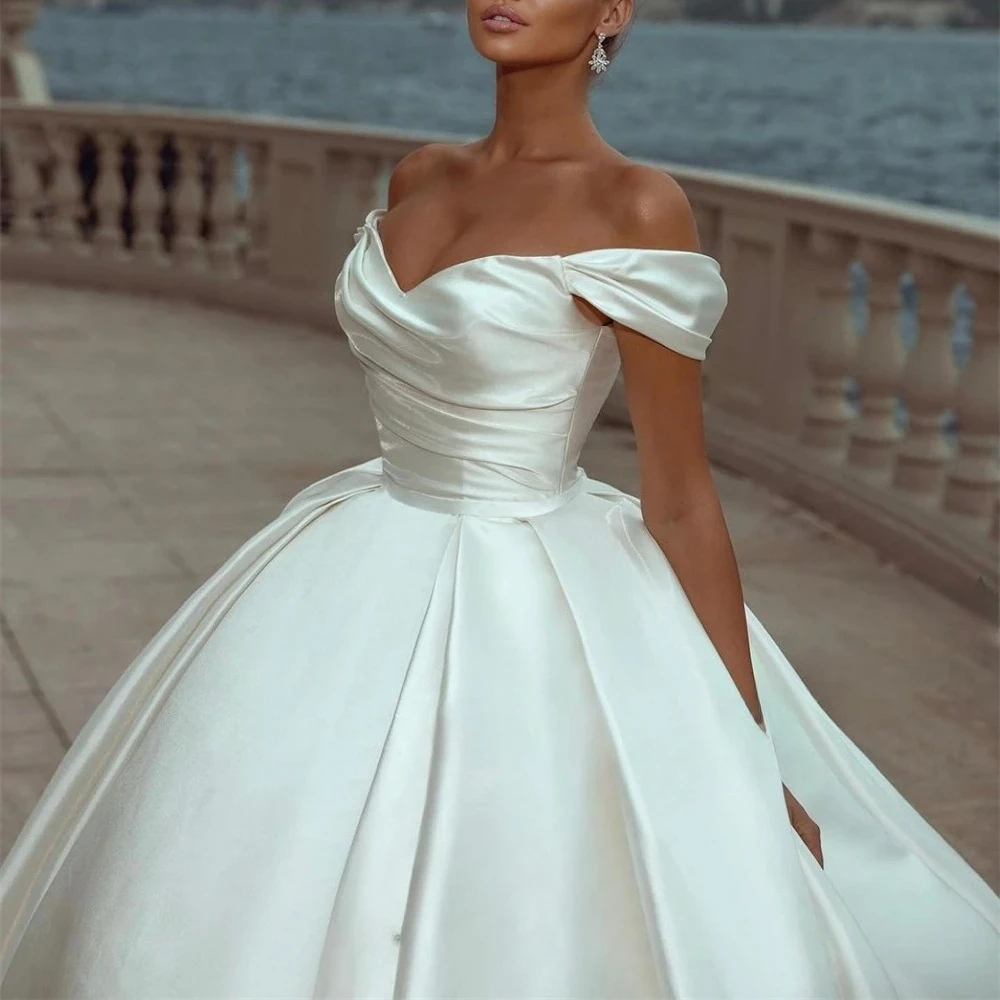 Customized Princess Exquisite Satin Sexy A-line Pleat Wedding Dresses 2026 Bride Ball Gowns Off Shoulder Lace Up for Woman
Customized Princess Exquisite Satin Sexy A-line Pleat Wedding Dresses 2026 Bride Ball Gowns Off Shoulder Lace Up for Woman