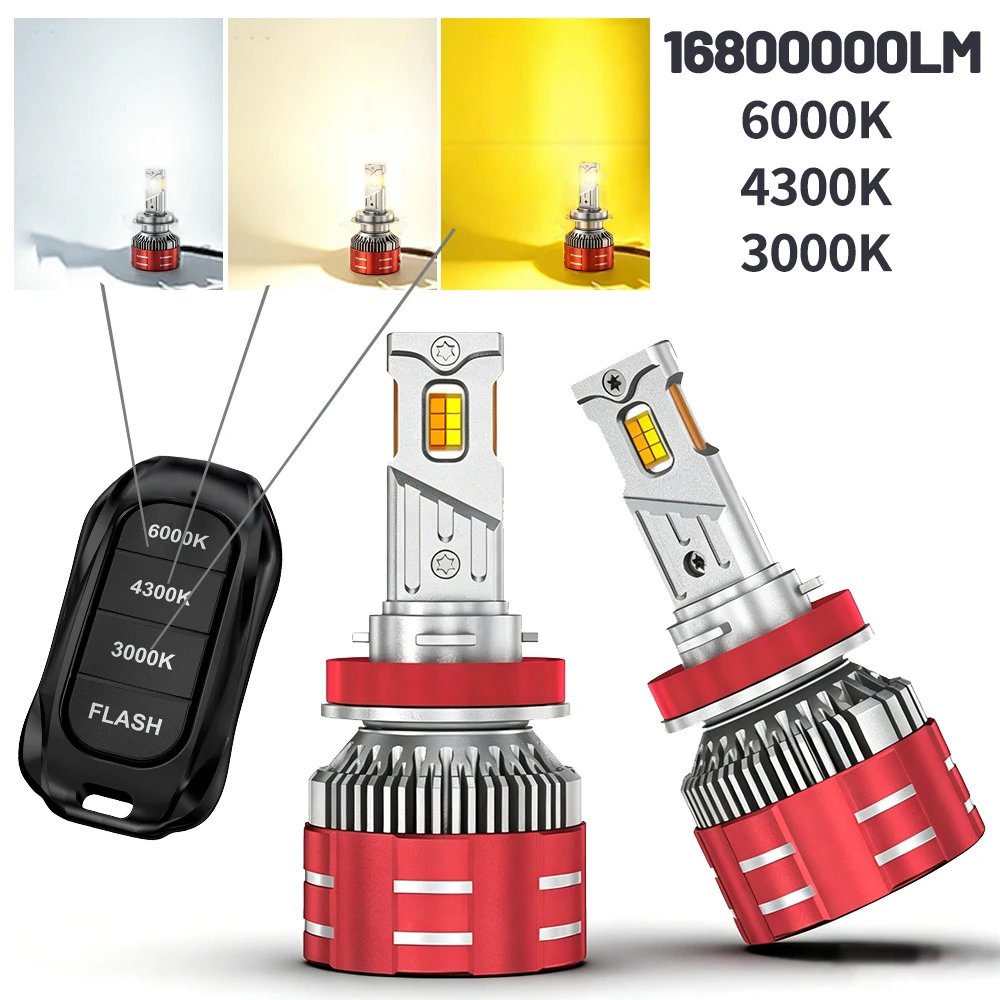 16800000LM H4 H7 LED Headlights H1 H11 9005 HB3 9006 HB4 6000K 4300K 3000K Three Color Remote Control 4 modes Car Lights 12V 24V
16800000LM H4 H7 LED Headlights H1 H11 9005 HB3 9006 HB4 6000K 4300K 3000K Three Color Remote Control 4 modes Car Lights 12V 24V