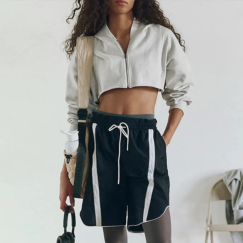 Women's Cotton Long Sleeve Hoodie Sweatshirts Zipper Crop Shorts Coats Autumn Sports Streetwear Fashion Female Chic Gray Jackets
Women's Cotton Long Sleeve Hoodie Sweatshirts Zipper Crop Shorts Coats Autumn Sports Streetwear Fashion Female Chic Gray Jackets