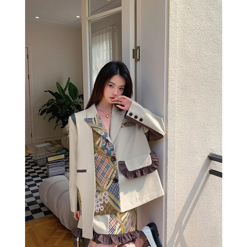 Spring Women's Clothing French Patchwork Contrast Ruffle Jacquard Suit Jacket with Chic High-waisted A-line Skirt Two-piece Suit
Spring Women's Clothing French Patchwork Contrast Ruffle Jacquard Suit Jacket with Chic High-waisted A-line Skirt Two-piece Suit