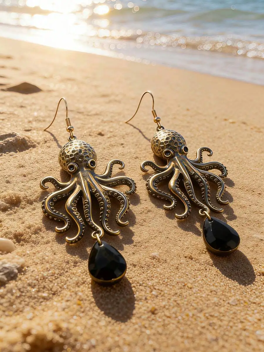 Vintage Punk Octopus Drop Earrings Bronze Tone Alloy With Black Faux Agate Gem
Vintage Punk Octopus Drop Earrings Bronze Tone Alloy With Black Faux Agate Gem