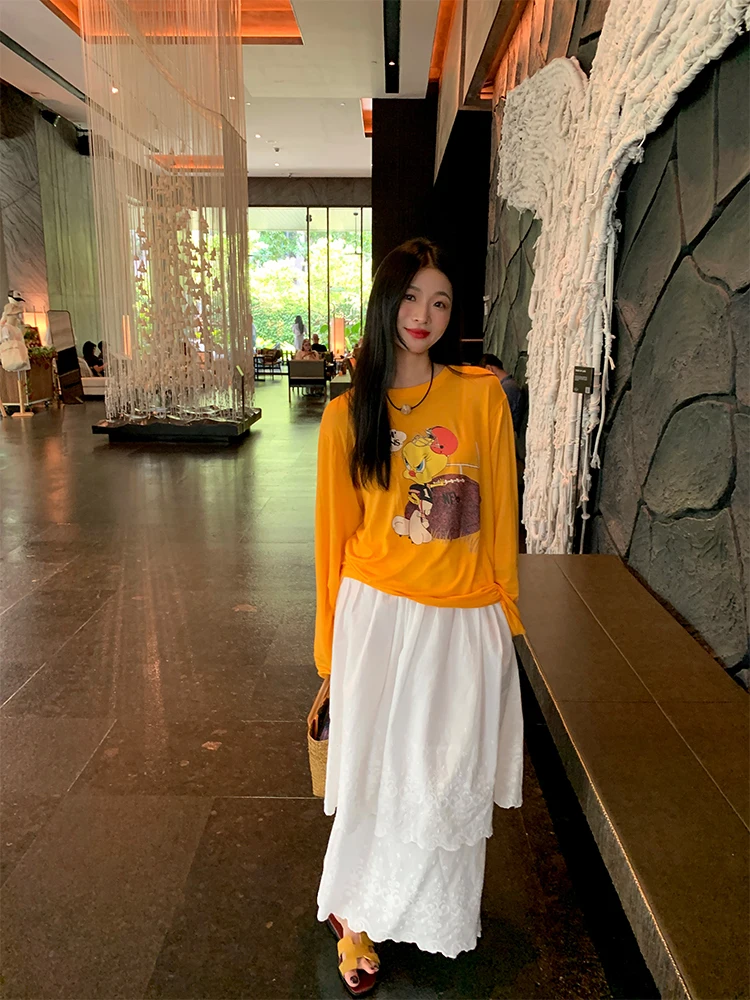 Dopne Yellow Long Sve Women's T-irt 2025 New Design Sense Small Cro Lyocell Printing Korean Sle Loose Fit Spring
Dopne Yellow Long Sve Women's T-irt 2025 New Design Sense Small Cro Lyocell Printing Korean Sle Loose Fit Spring