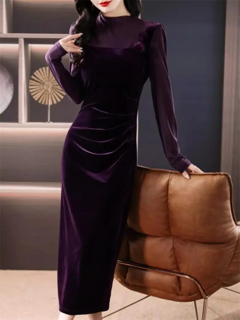 Velvet Dress Women 2023 Autumn And Winter New High-End Temperament Long Sleeve Slim Fit Fashion Elegant Dress Female Robe Z4122
Velvet Dress Women 2023 Autumn And Winter New High-End Temperament Long Sleeve Slim Fit Fashion Elegant Dress Female Robe Z4122