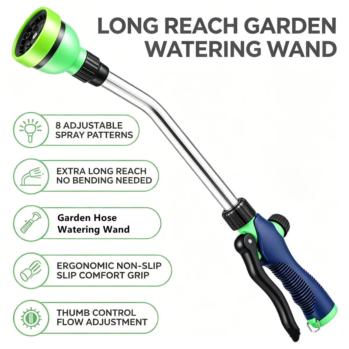 18 Inch Aluminum Watering Wand 8 Multi-Pattern Hose Sprayer High Pressure Long Handle Wash Water Gun for Garden Yard Lawn Patio
18 Inch Aluminum Watering Wand 8 Multi-Pattern Hose Sprayer High Pressure Long Handle Wash Water Gun for Garden Yard Lawn Patio
