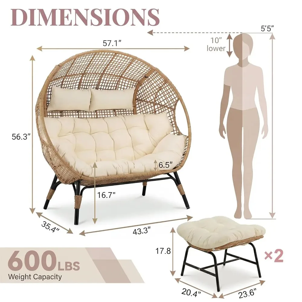 plus Size XL 57.1' Indoor Outdoor Double Egg Chair with Ottoman Padded Cushions Deep Seating Wicker Lounge Chair Customized
plus Size XL 57.1' Indoor Outdoor Double Egg Chair with Ottoman Padded Cushions Deep Seating Wicker Lounge Chair Customized
