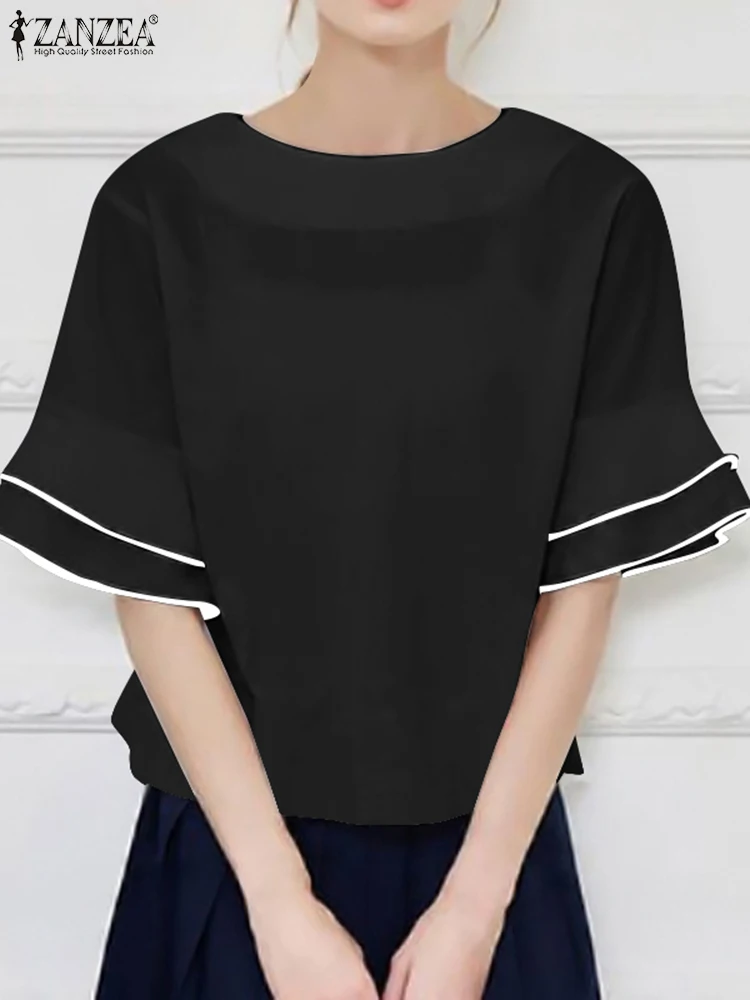 ZANZEA Women Solid Color Chiffon Blouse 2024 Summer Flare Half Sleeve Tunics Round Neck Patchwork Blusas Casual Loose Shirt Tops
ZANZEA Women Solid Color Chiffon Blouse 2024 Summer Flare Half Sleeve Tunics Round Neck Patchwork Blusas Casual Loose Shirt Tops