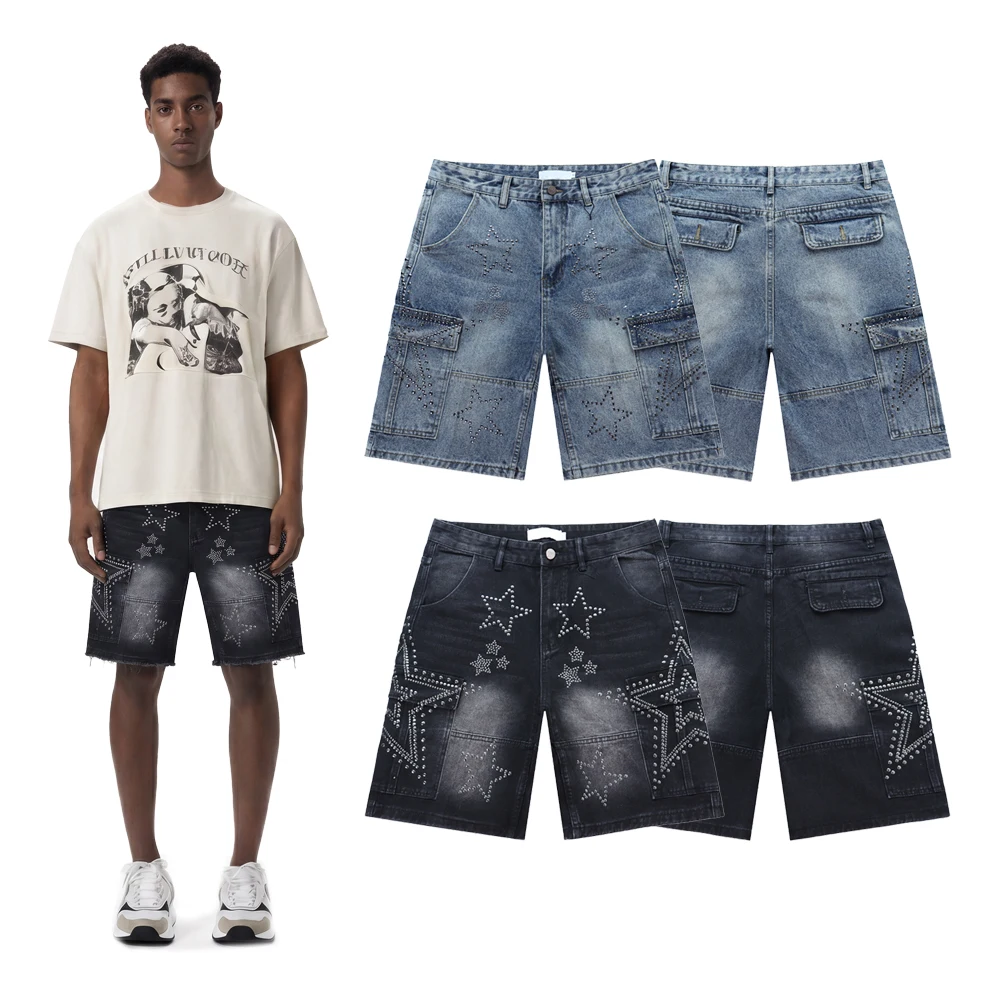 Summer Streetwear Denim Short Jeans with Sequined Hip Hop Street Style Cotton Casual Vintage Distressed Washed Short Cargo Pants
Summer Streetwear Denim Short Jeans with Sequined Hip Hop Street Style Cotton Casual Vintage Distressed Washed Short Cargo Pants