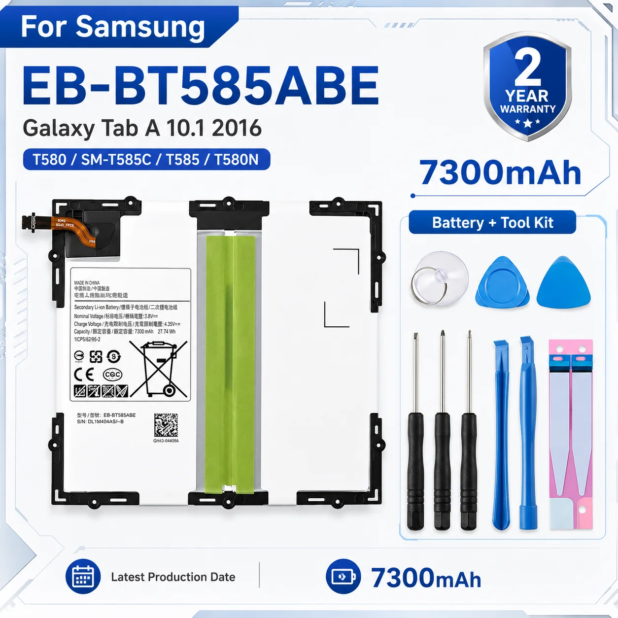 New High Capacity EB-BT585ABE 7300mAh Tablet Battery for Samsung Galaxy Tab A 10.1 2016 T580 SM-T585C T585 T580N Repair Cell
New High Capacity EB-BT585ABE 7300mAh Tablet Battery for Samsung Galaxy Tab A 10.1 2016 T580 SM-T585C T585 T580N Repair Cell